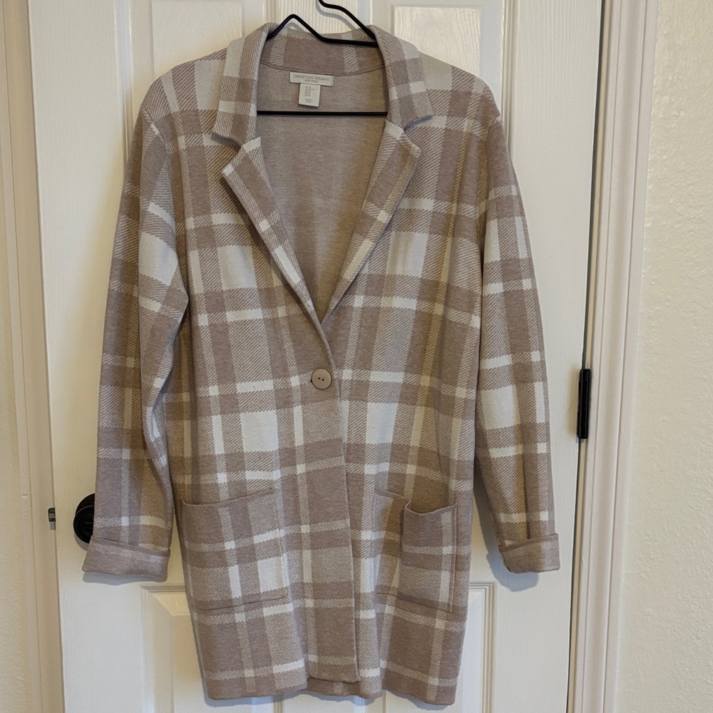 Christian Siriano Tan and Cream Plaid Blazer